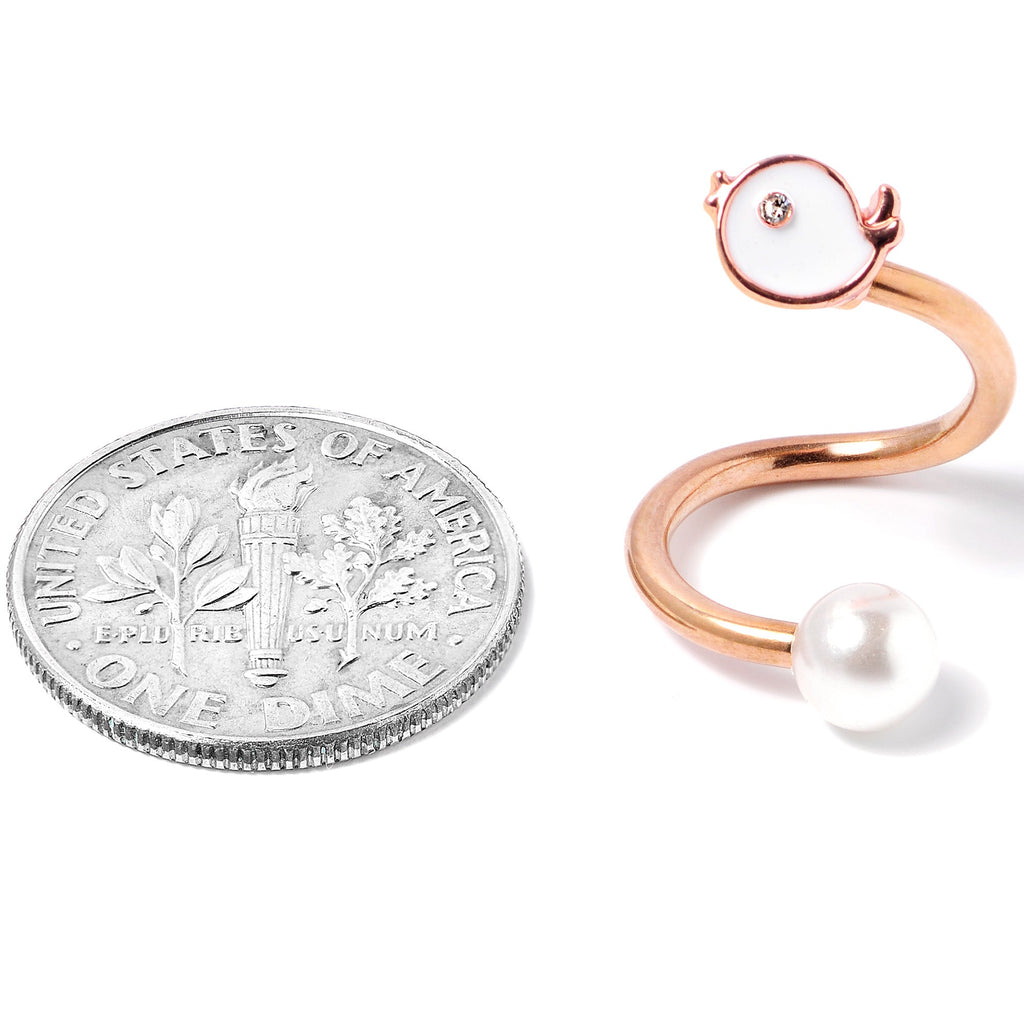 BodyCandy 14G 3/8 Clear Gem Rose Gold Tone Bird Spiral Twister Belly Ring — back view