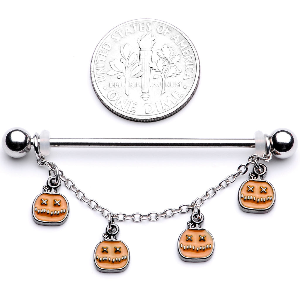 BodyCandy 14G Pumpkin Patch Halloween Chain Dangle Industrial Barbell 38mm — lifestyle context