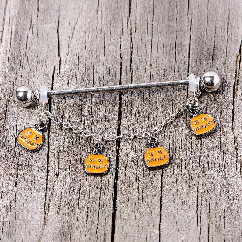 BodyCandy 14G Pumpkin Patch Halloween Chain Dangle Industrial Barbell 38mm — side view