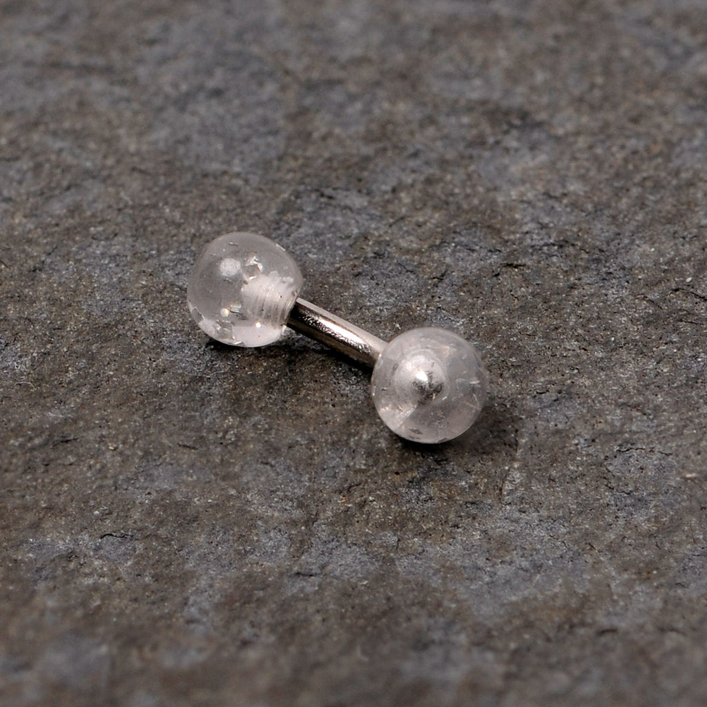 BodyCandy 16G 1/4 Clear Speckled Acrylic Ends Curved Barbell — side view
