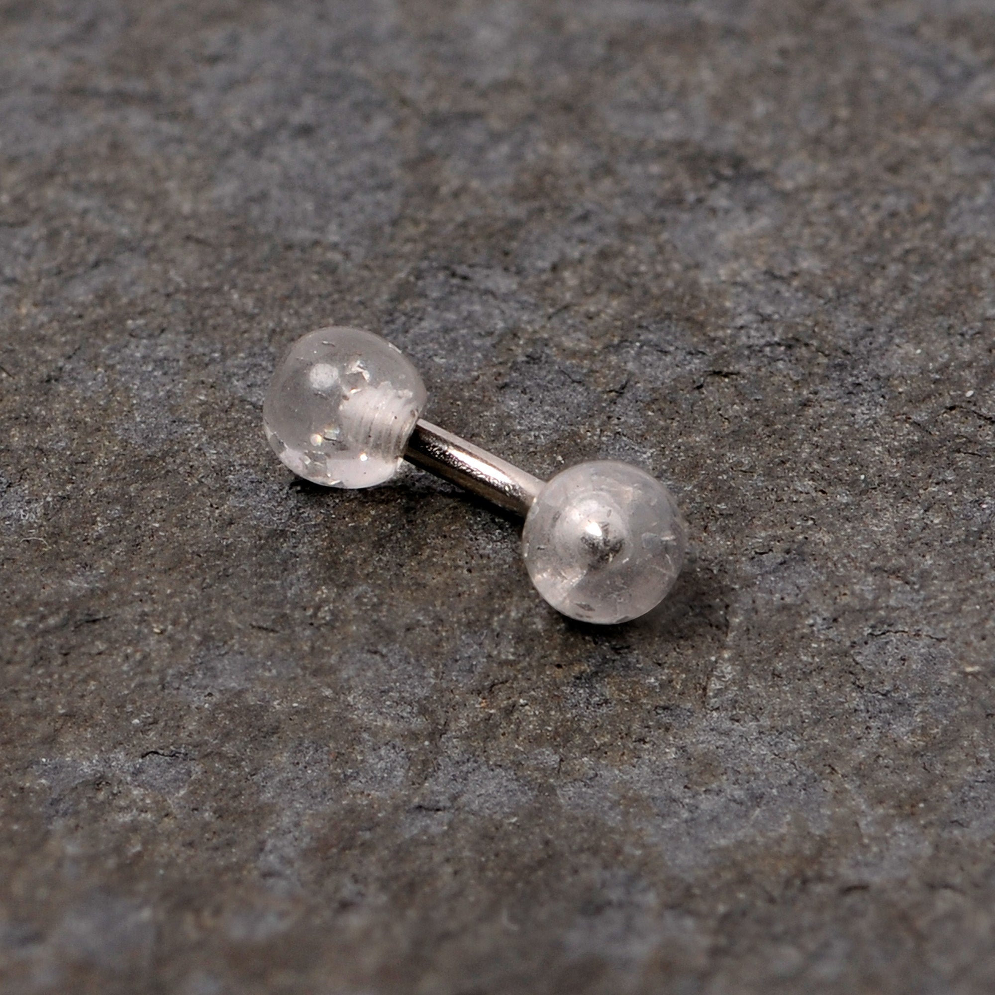 BodyCandy 16G 1/4 Clear Speckled Acrylic Ends Curved Barbell — side view
