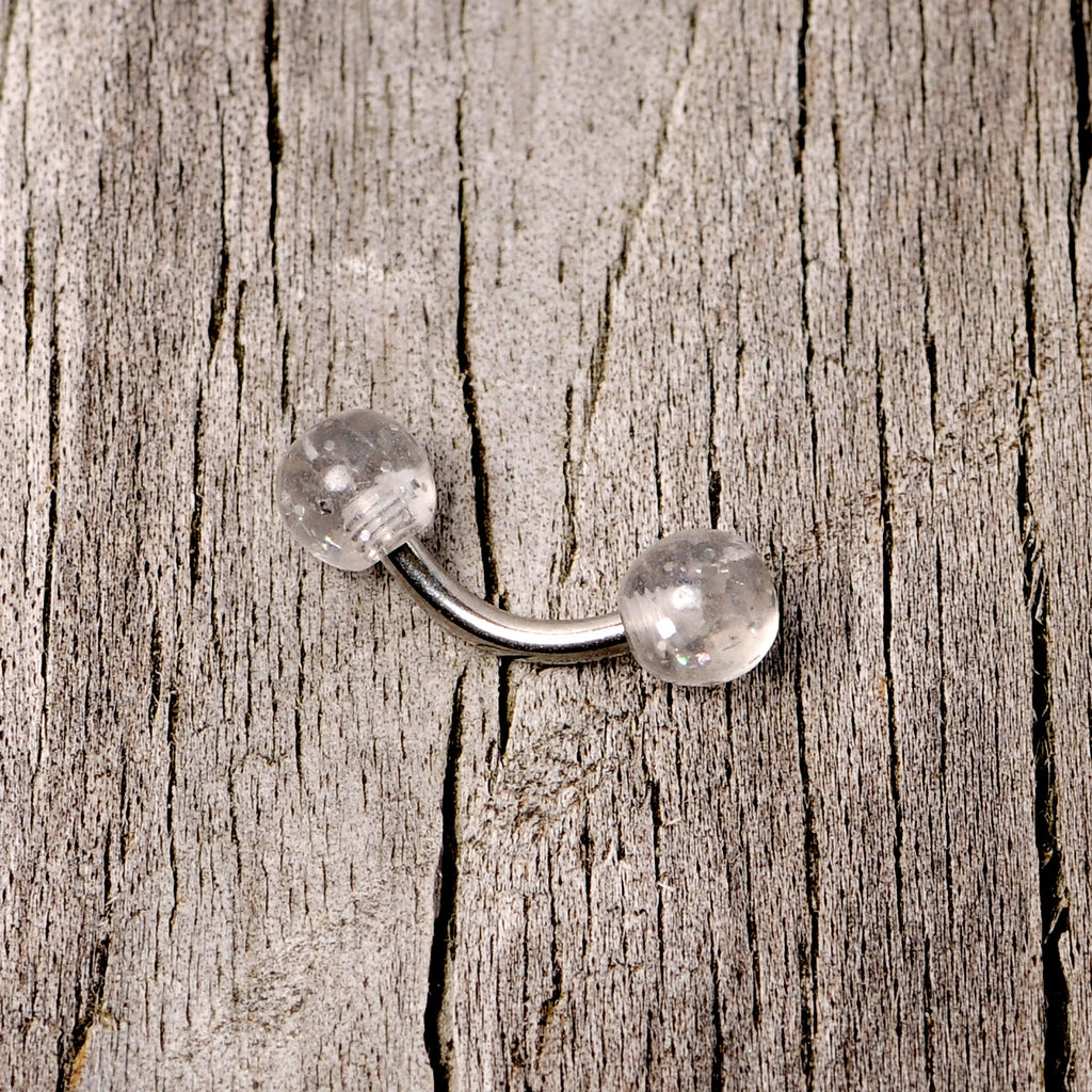 BodyCandy 16G 1/4 Clear Speckled Acrylic Ends Curved Barbell — back view