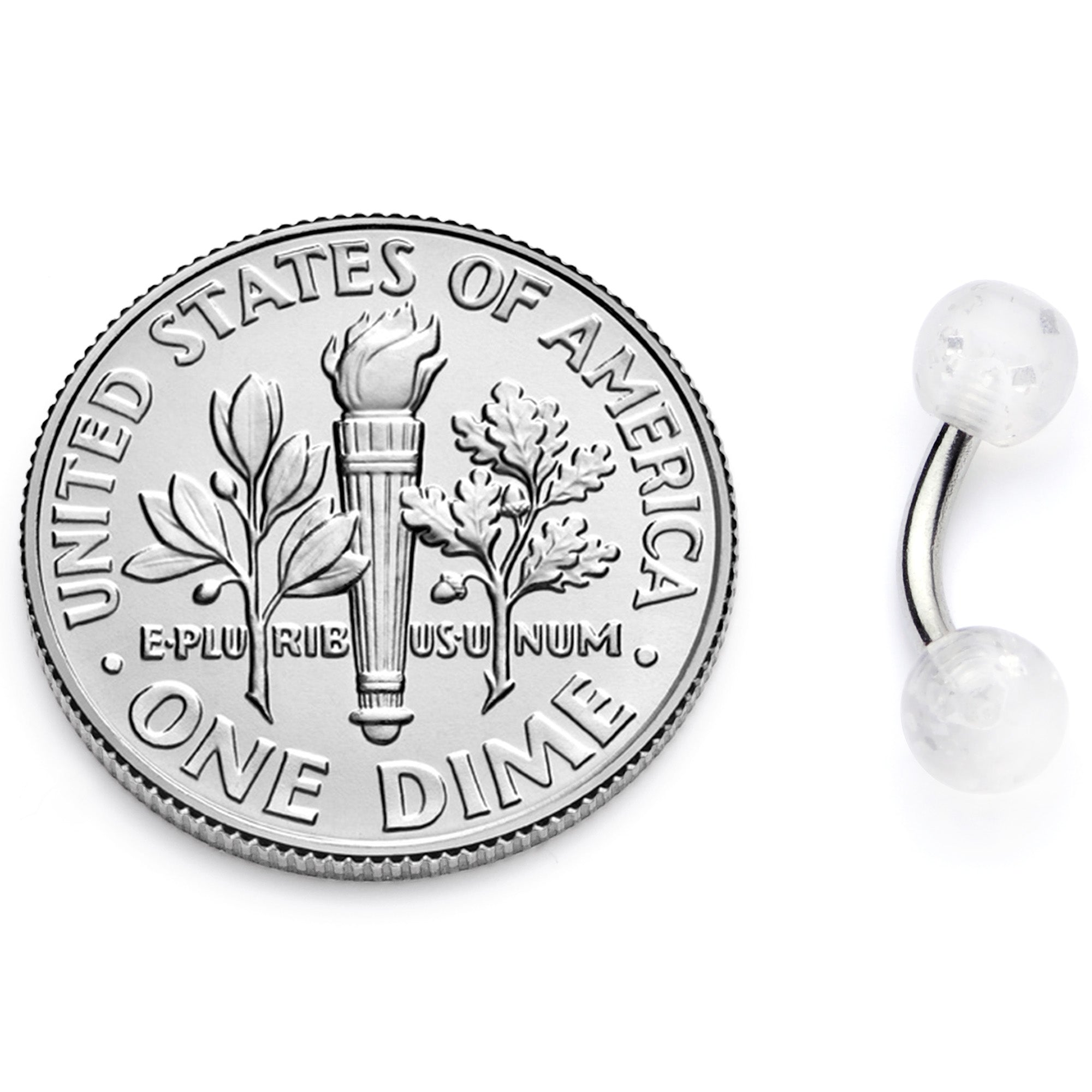 BodyCandy 16G 1/4 Clear Speckled Acrylic Ends Curved Barbell — in-use photo