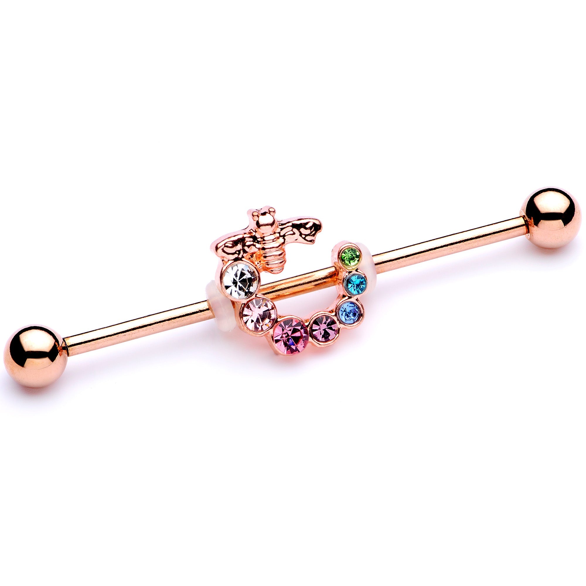 BodyCandy 14G Multicolor Gem Rose Gold Tone Bee Industrial Barbell 38mm — main product shot