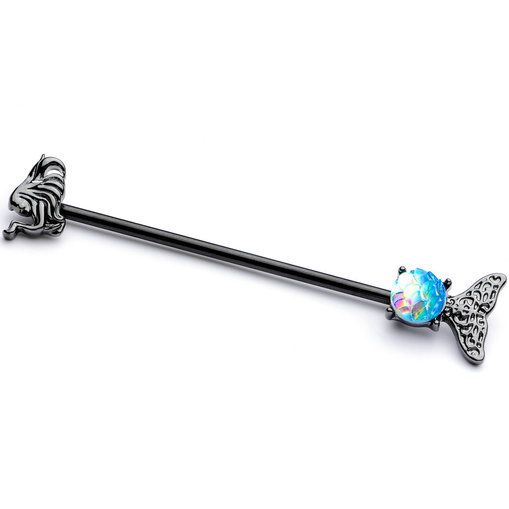BodyCandy 14G Black Blue Mermaid Scale Tail Industrial Barbell 38mm — main product shot