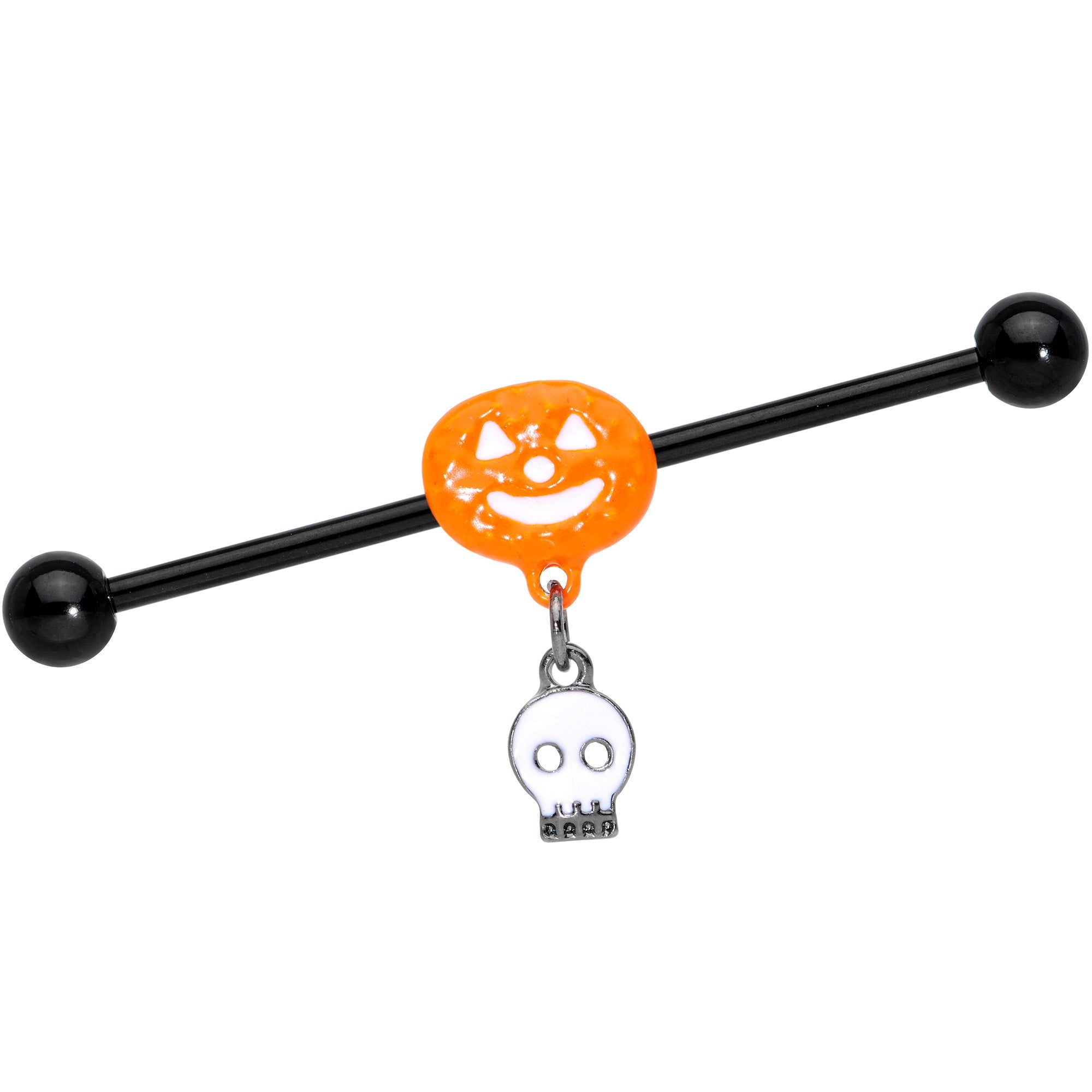 BodyCandy 14G Orange Pumpkin Skull Halloween Dangle Industrial Barbell 38mm — main product shot