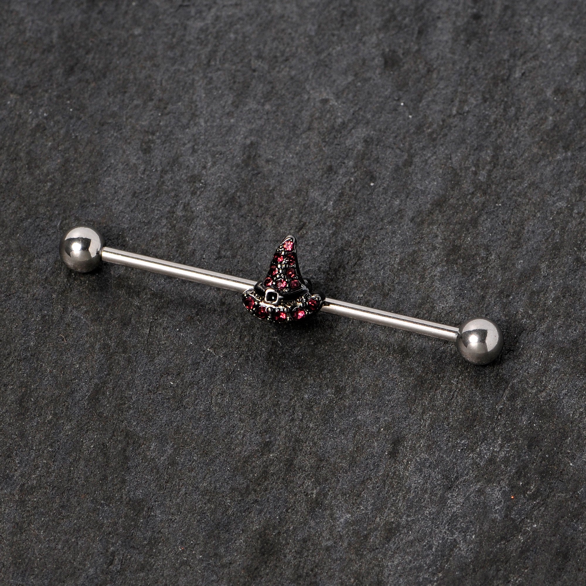 BodyCandy 14G Purple Gem Witch Hat Halloween Industrial Barbell 38mm — detail close-up