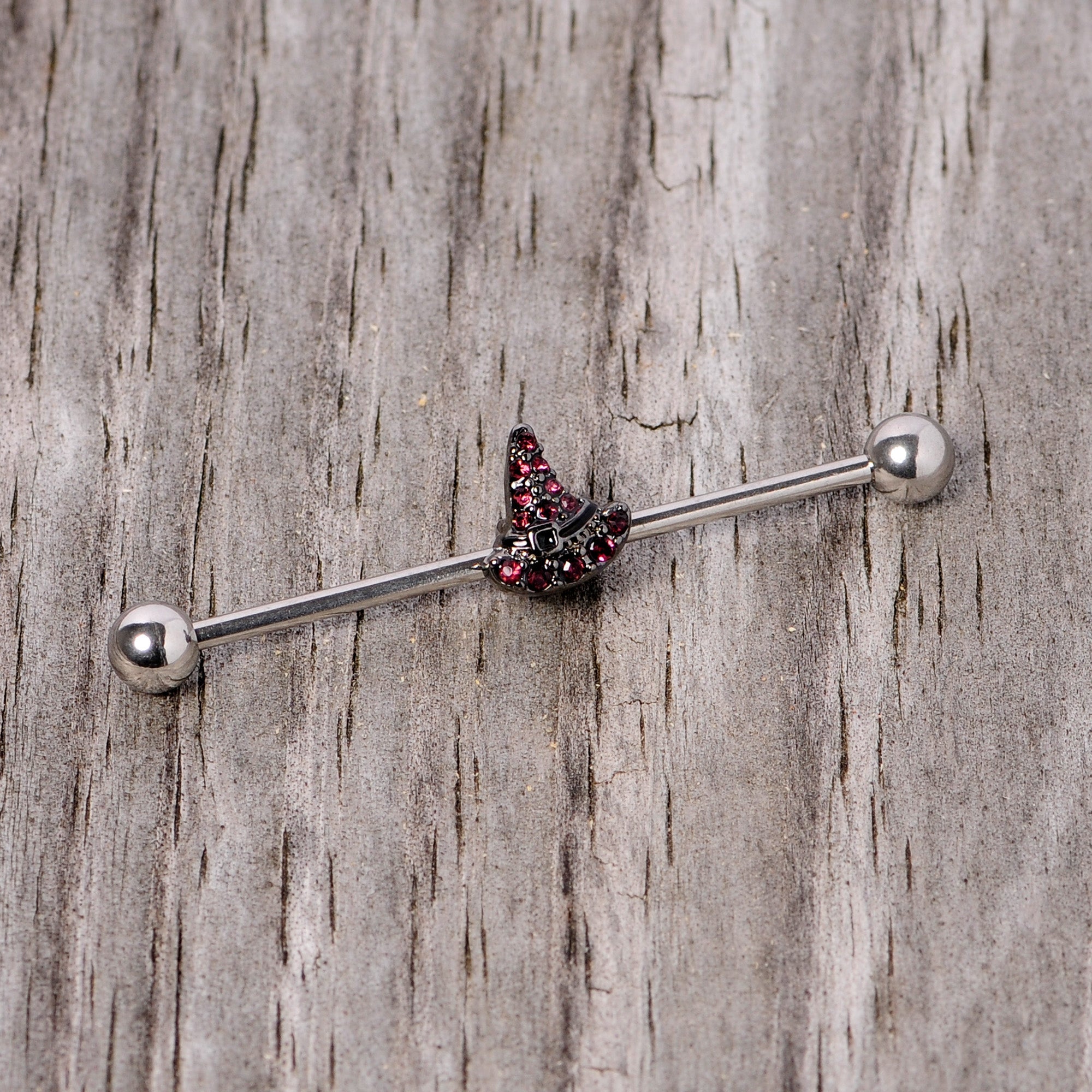 BodyCandy 14G Purple Gem Witch Hat Halloween Industrial Barbell 38mm — lifestyle context