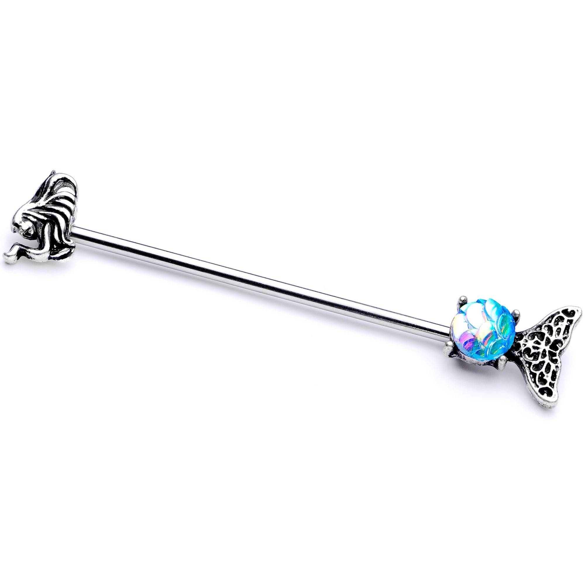 BodyCandy 14G Blue Mermaid Scale Tail Industrial Barbell 38mm — main product shot