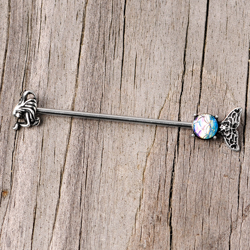 BodyCandy 14G Blue Mermaid Scale Tail Industrial Barbell 38mm — lifestyle context