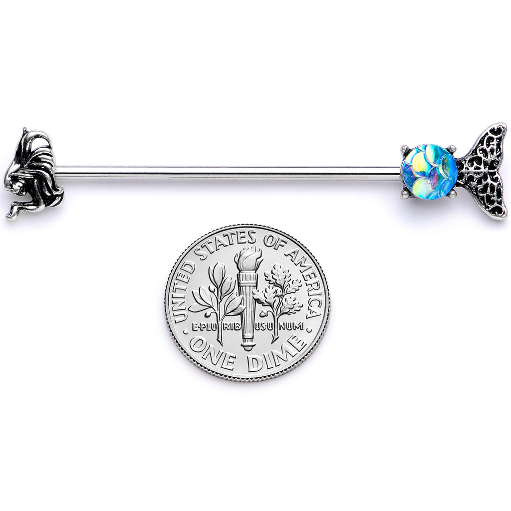 BodyCandy 14G Blue Mermaid Scale Tail Industrial Barbell 38mm — side view