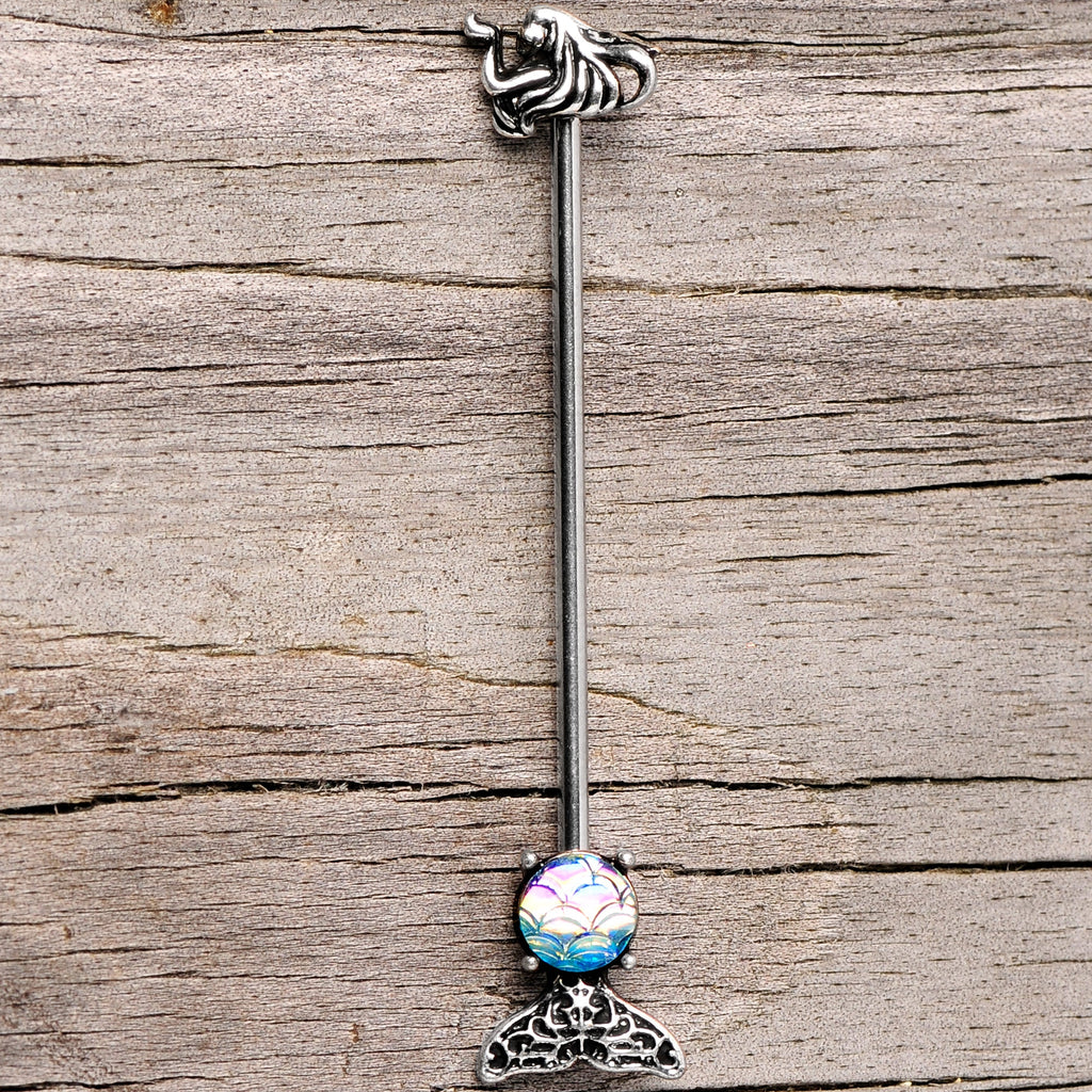 BodyCandy 14G Blue Mermaid Scale Tail Industrial Barbell 38mm — back view