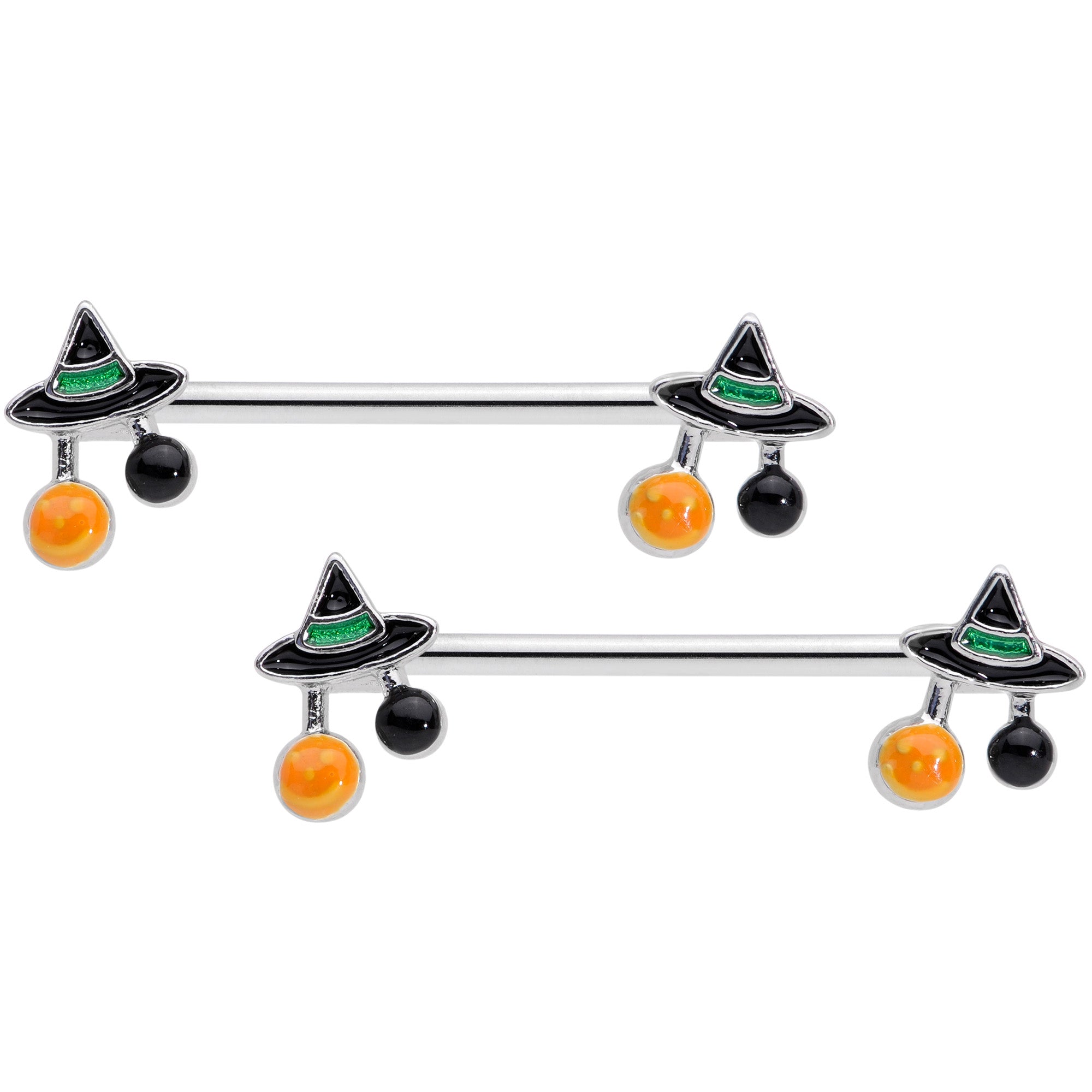 BodyCandy 14G 5/8 Trick or Treat Witch Hat Halloween Nipple Ring Set — main product shot