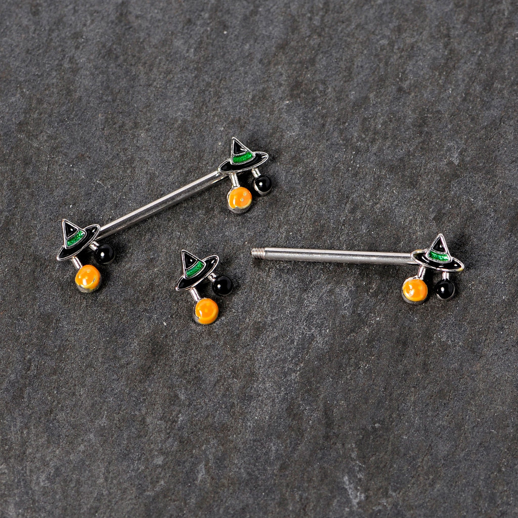 BodyCandy 14G 5/8 Trick or Treat Witch Hat Halloween Nipple Ring Set — lifestyle context