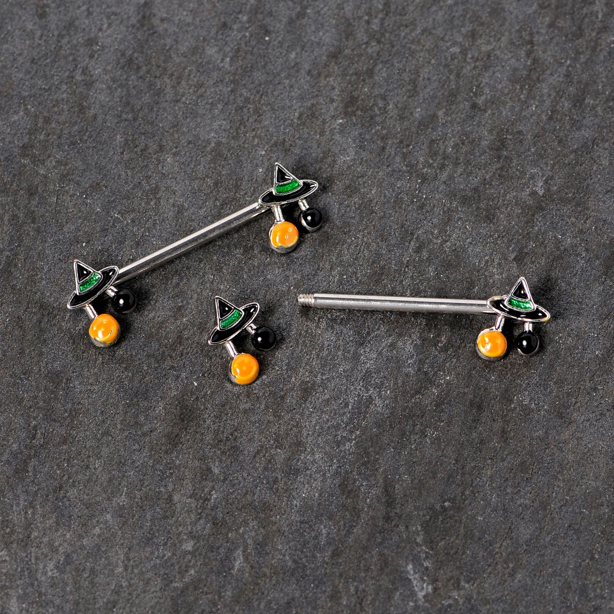BodyCandy 14G 5/8 Trick or Treat Witch Hat Halloween Nipple Ring Set — lifestyle context