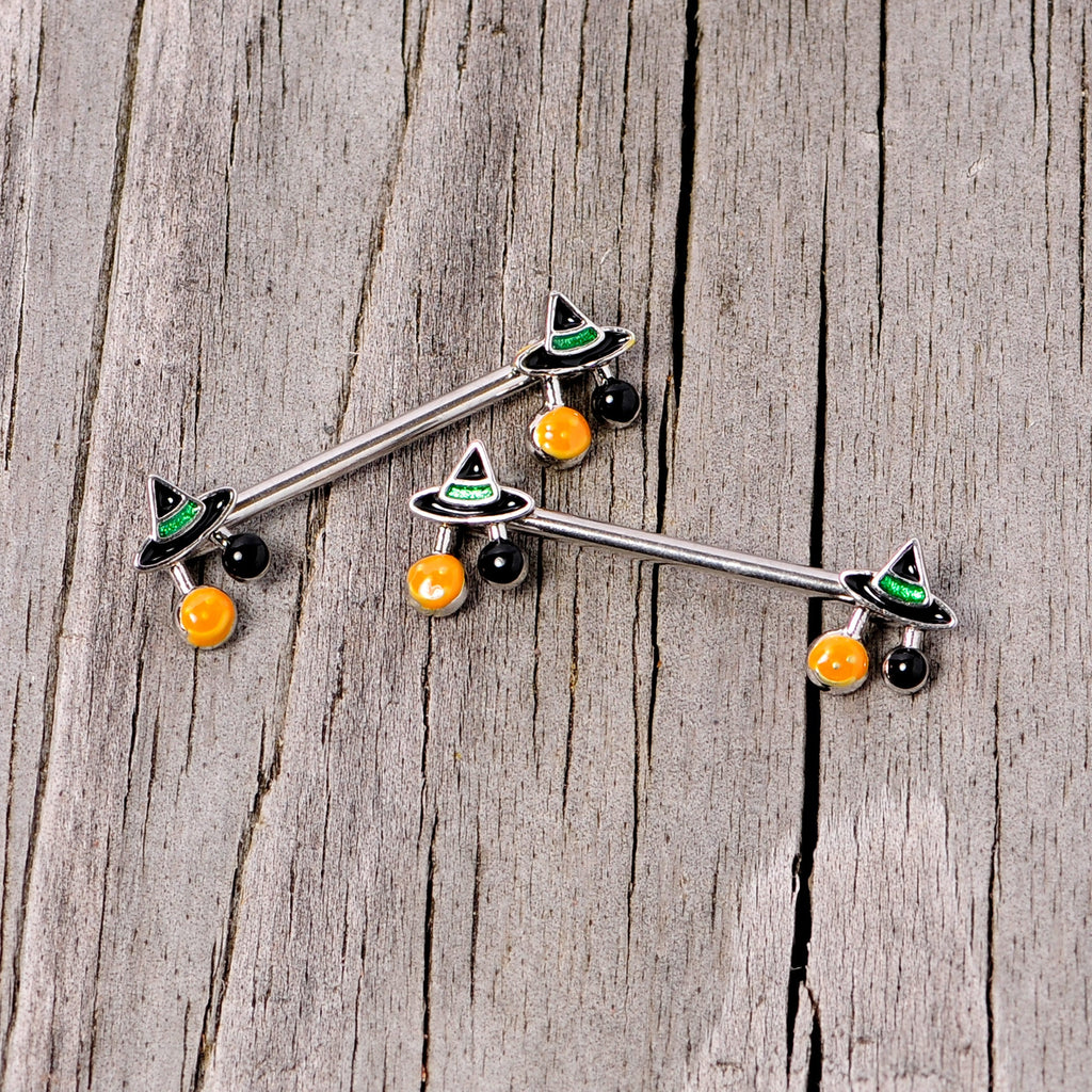BodyCandy 14G 5/8 Trick or Treat Witch Hat Halloween Nipple Ring Set — side view