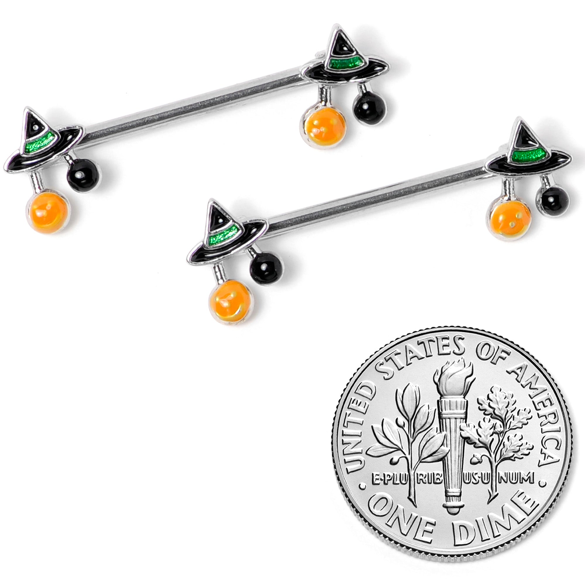 BodyCandy 14G 5/8 Trick or Treat Witch Hat Halloween Nipple Ring Set — back view