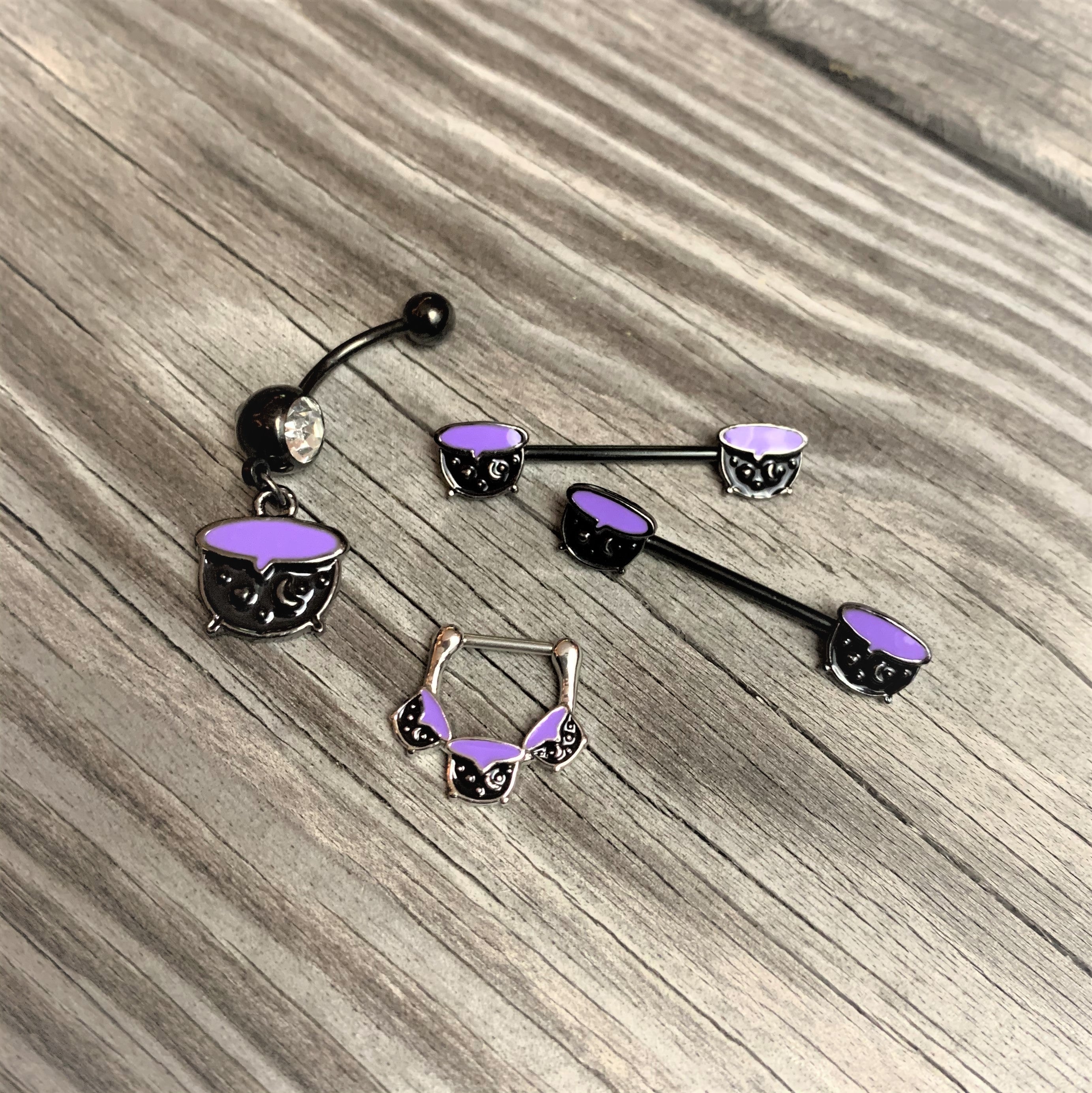 BodyCandy 16G 3/8 Black Purple Cauldron Halloween Cartilage Clicker — lifestyle context