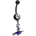 BodyCandy Clear Gem Black Purple Broom Witch Halloween Dangle Belly Ring — main product shot