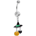 BodyCandy Clear Gem Witch Hat Bat Orange Pumpkin Halloween Dangle Belly Ring — main product shot
