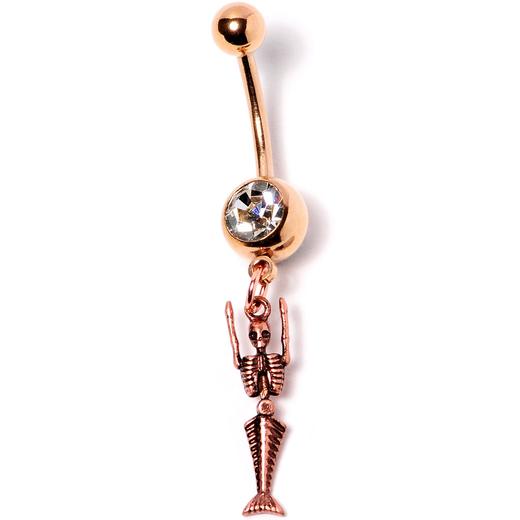 BodyCandy Clear Gem Rose Gold Tone Mermaid Skeleton Halloween Dangle Belly Ring — lifestyle context
