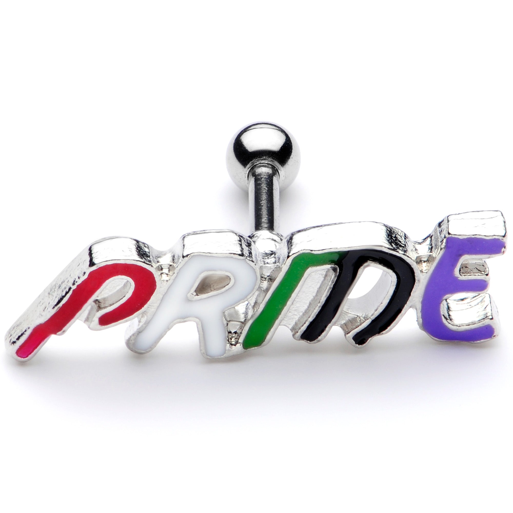 BodyCandy 16G 1/4 Multicolor Rainbow Pride Cartilage Tragus Earring — detail close-up