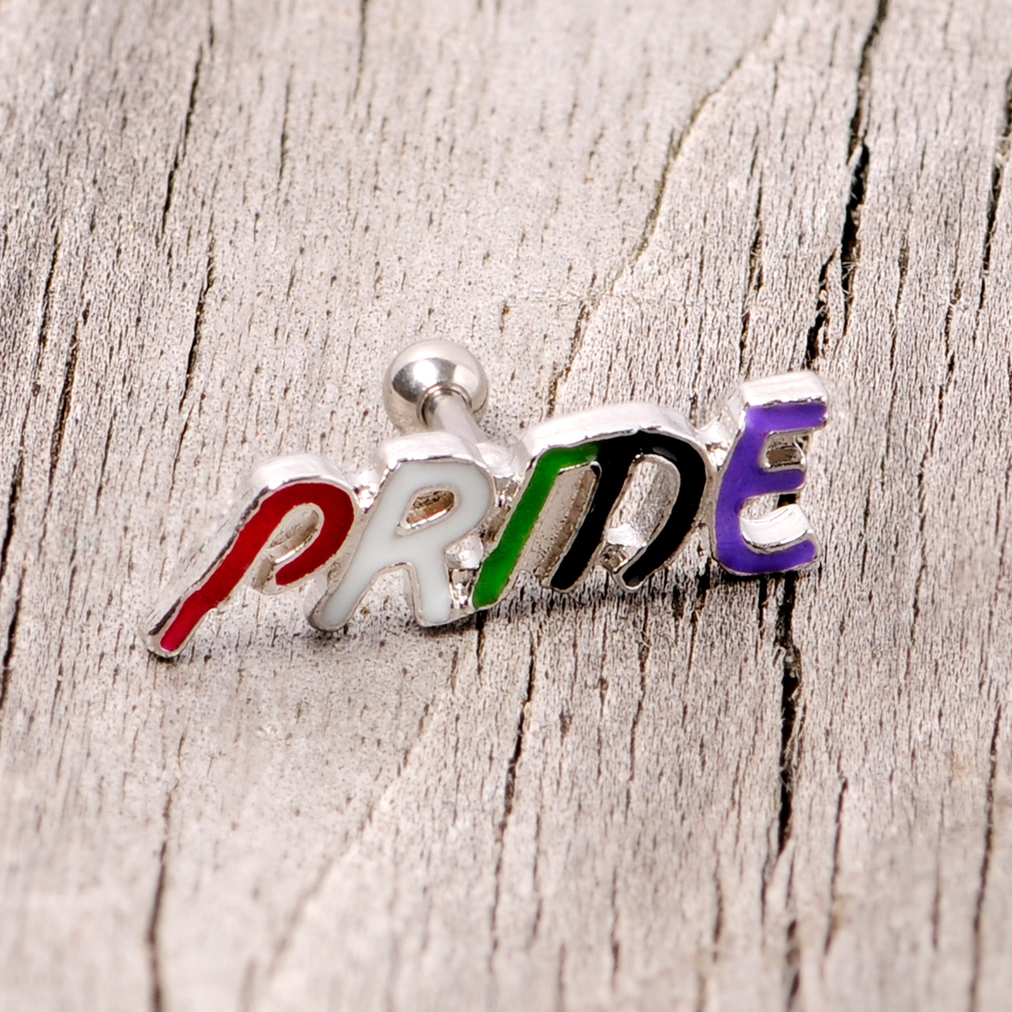 BodyCandy 16G 1/4 Multicolor Rainbow Pride Cartilage Tragus Earring — side view