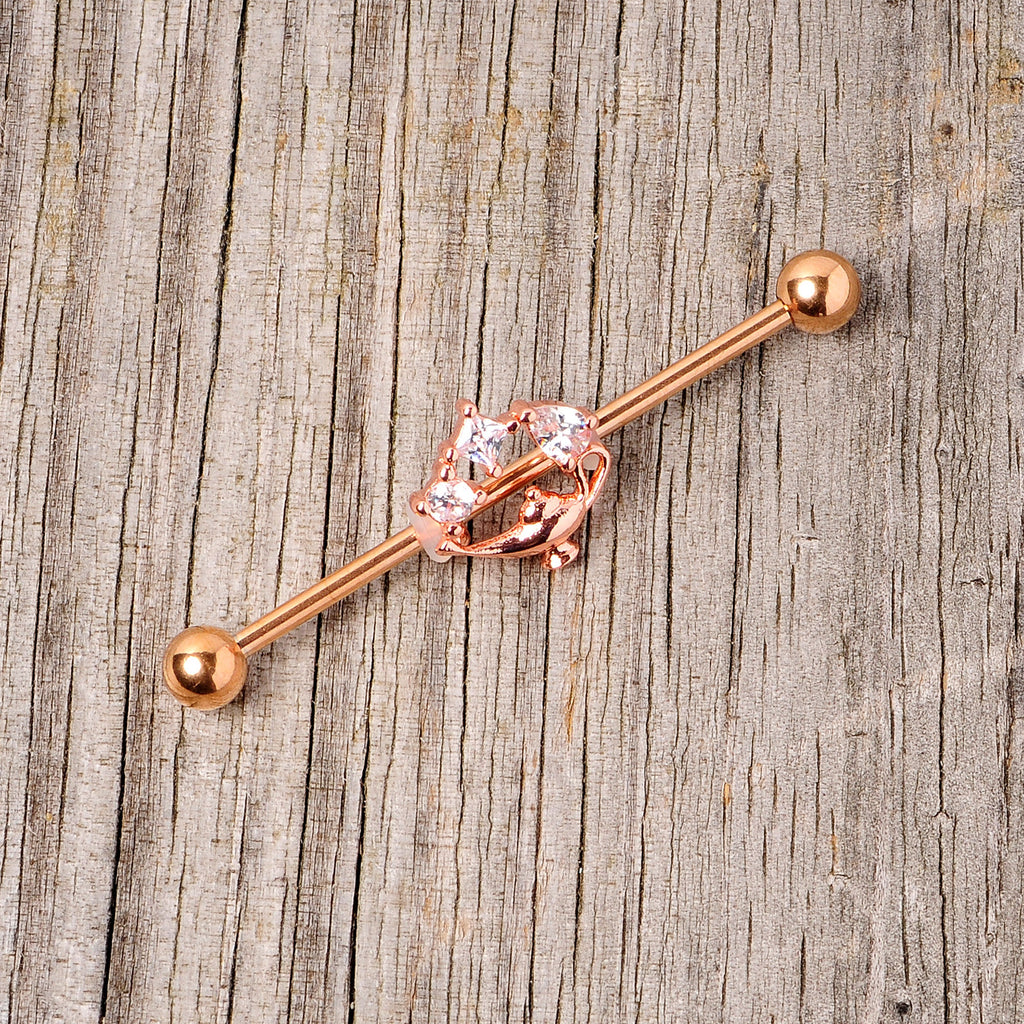BodyCandy 14G Clear CZ Gem Rose Gold Hue Genie Lamp Industrial Barbell 38mm — side view