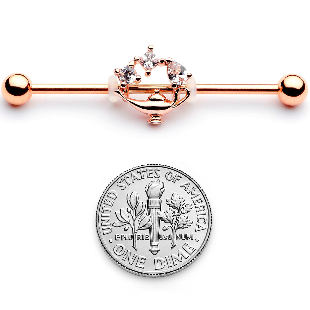 BodyCandy 14G Clear CZ Gem Rose Gold Hue Genie Lamp Industrial Barbell 38mm — alternative angle