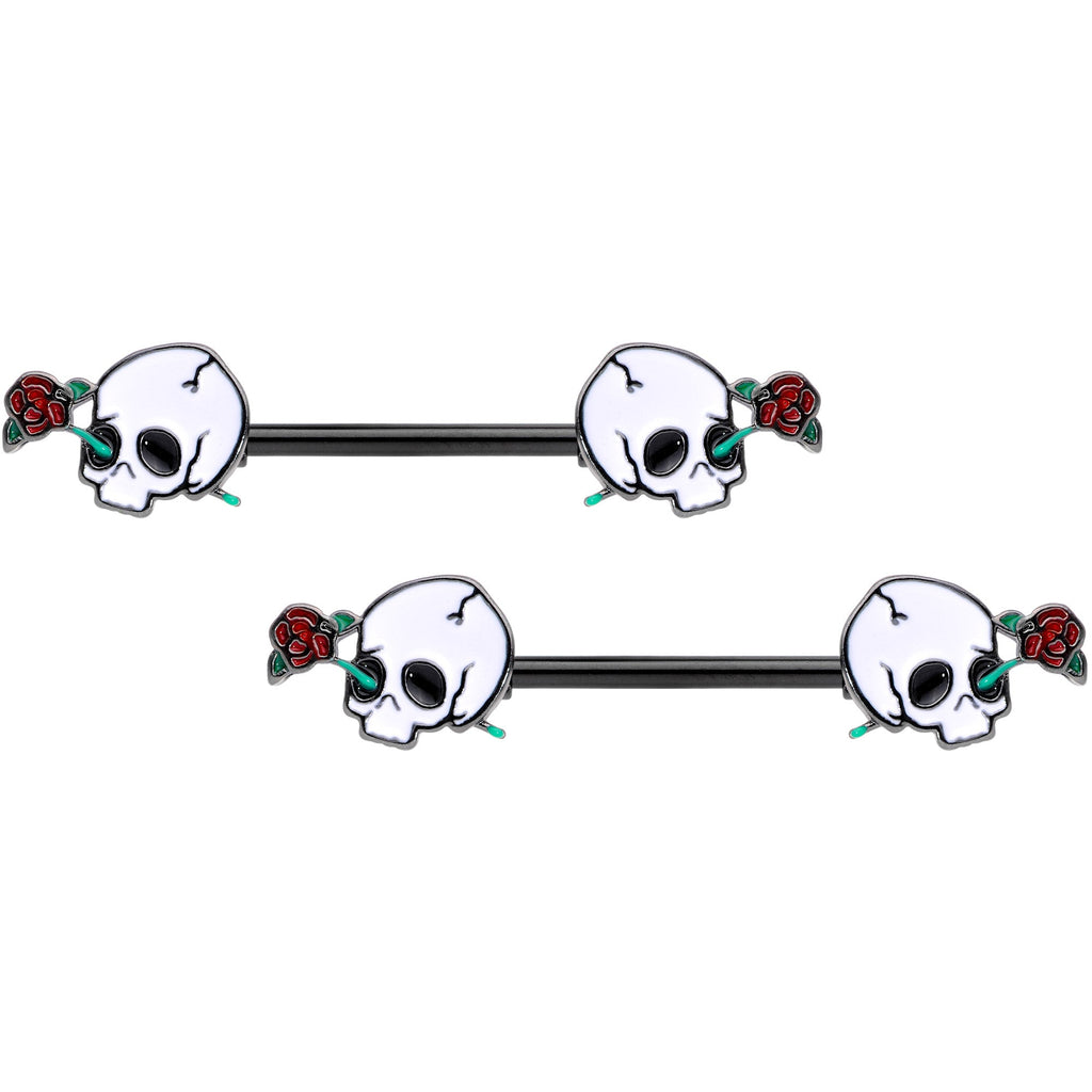 BodyCandy 14G 9/16 Black PVD Rose Scary Skull Halloween Nipple Ring Set — main product shot