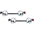 BodyCandy 14G 9/16 Black PVD Rose Scary Skull Halloween Nipple Ring Set — main product shot