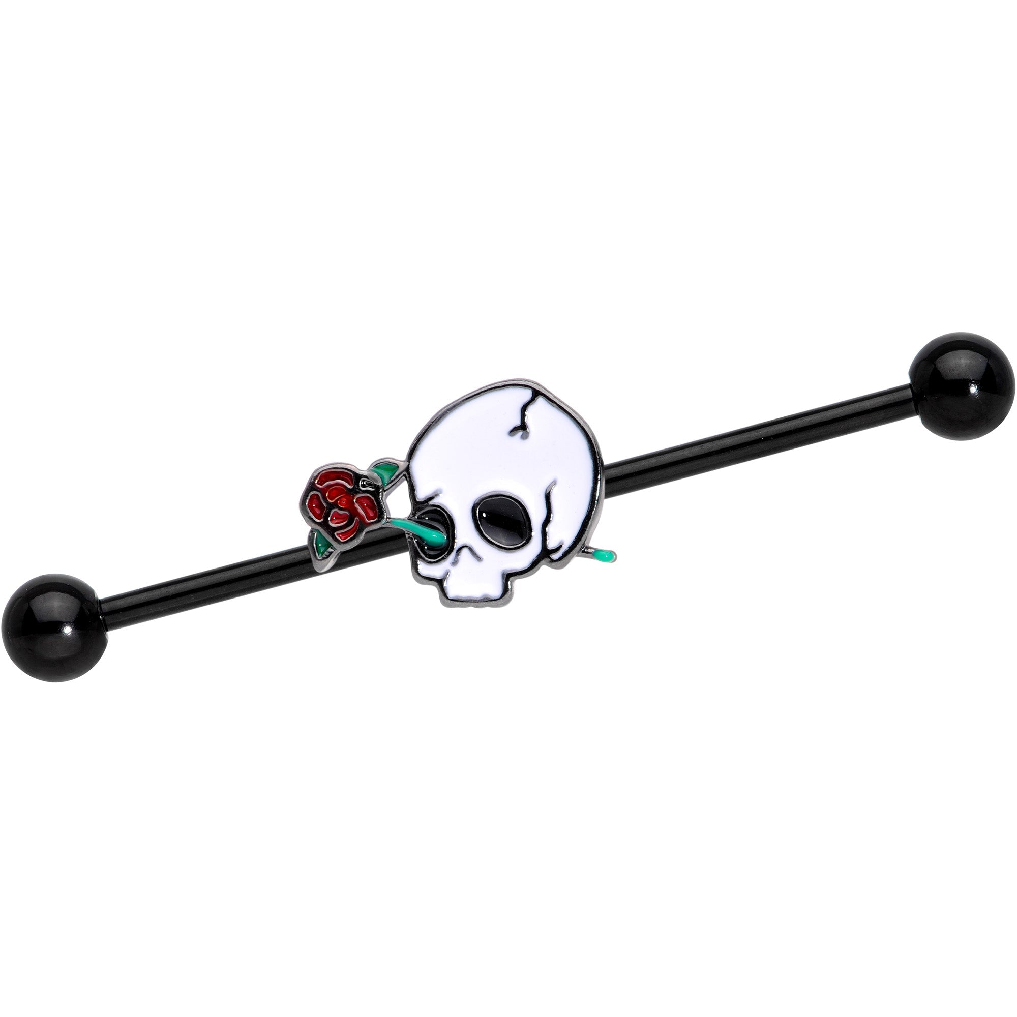 BodyCandy 14G Black PVD Rose Skull Halloween Industrial Barbell 38mm — main product shot