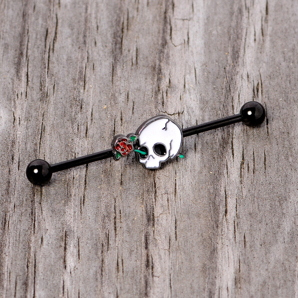 BodyCandy 14G Black PVD Rose Skull Halloween Industrial Barbell 38mm — lifestyle context