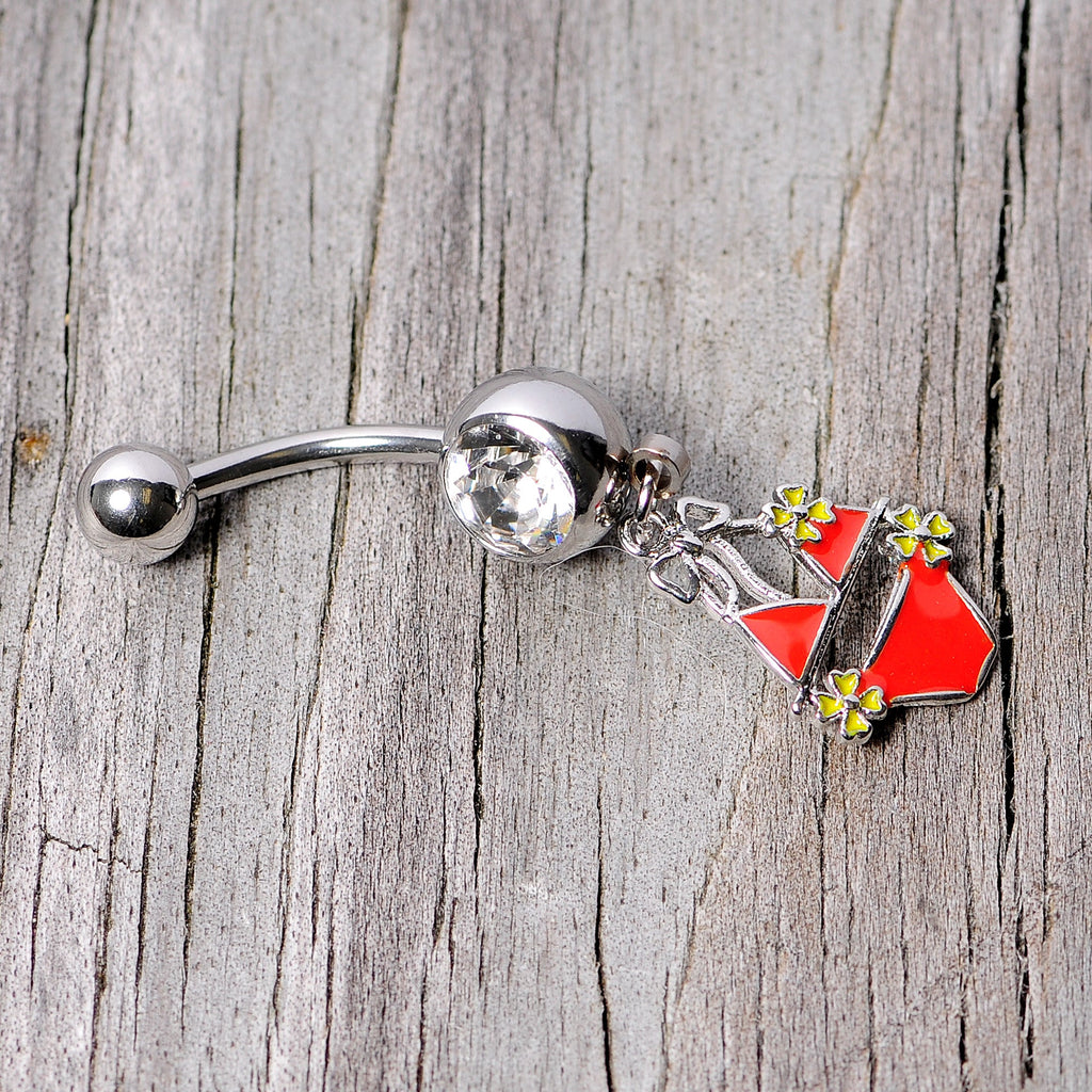 BodyCandy Clear Gem Red Itty Bitty Bikini Dangle Belly Ring — side view