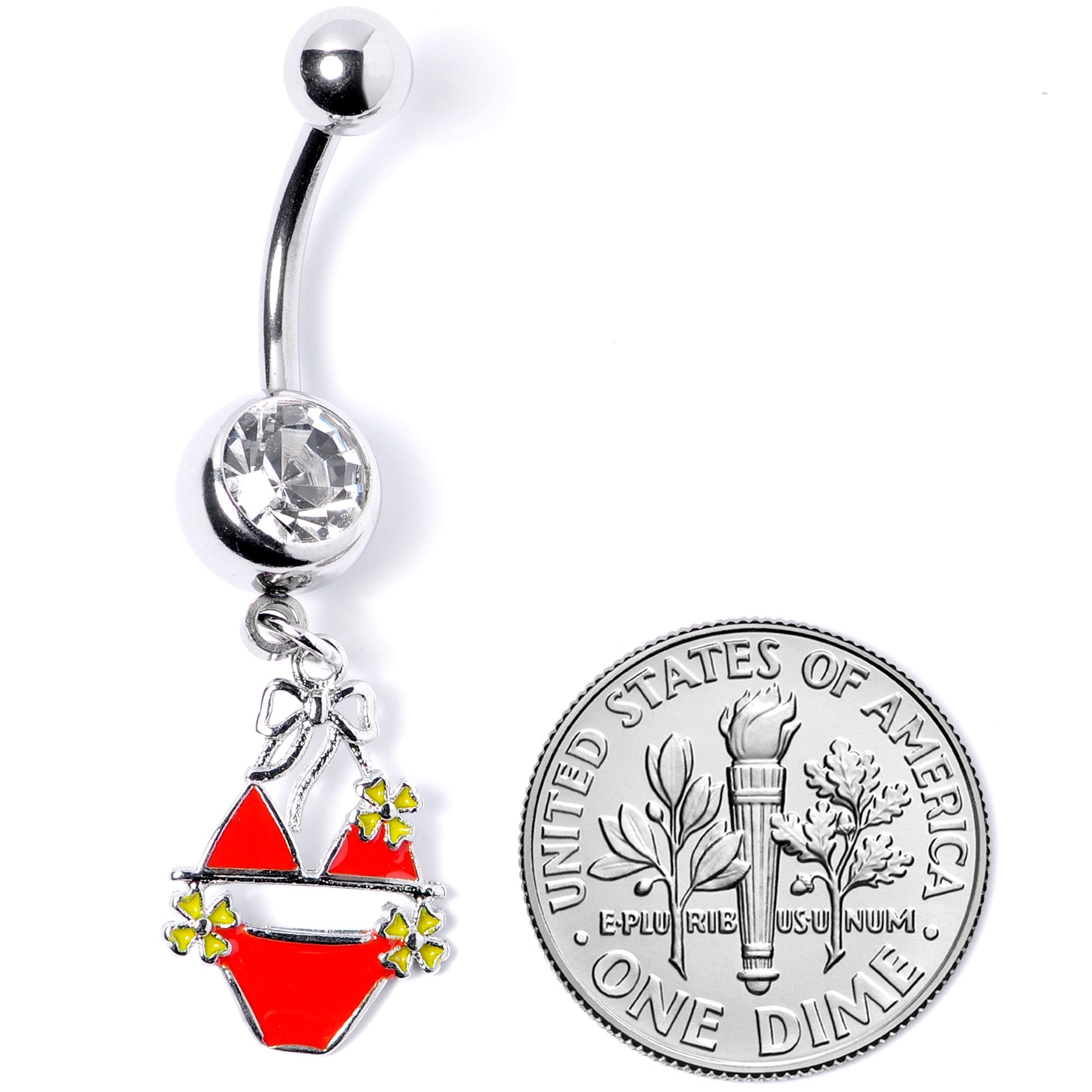 BodyCandy Clear Gem Red Itty Bitty Bikini Dangle Belly Ring — back view