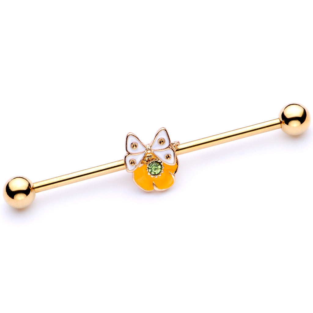 BodyCandy 14G Green Gem Gold Tone Butterfly Flower Industrial Barbell 38mm — main product shot