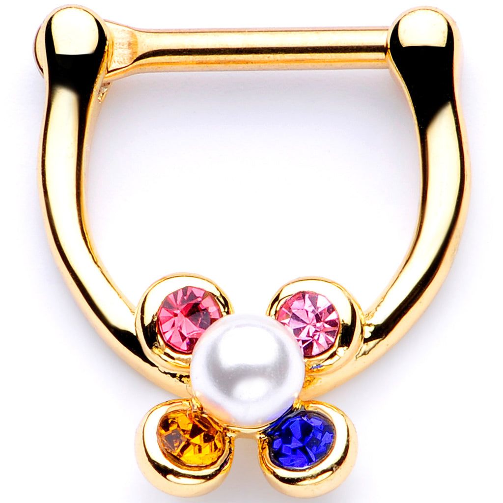BodyCandy 16G 1/4 Pink Blue Gem Gold Tone Cartilage Clicker — main product shot