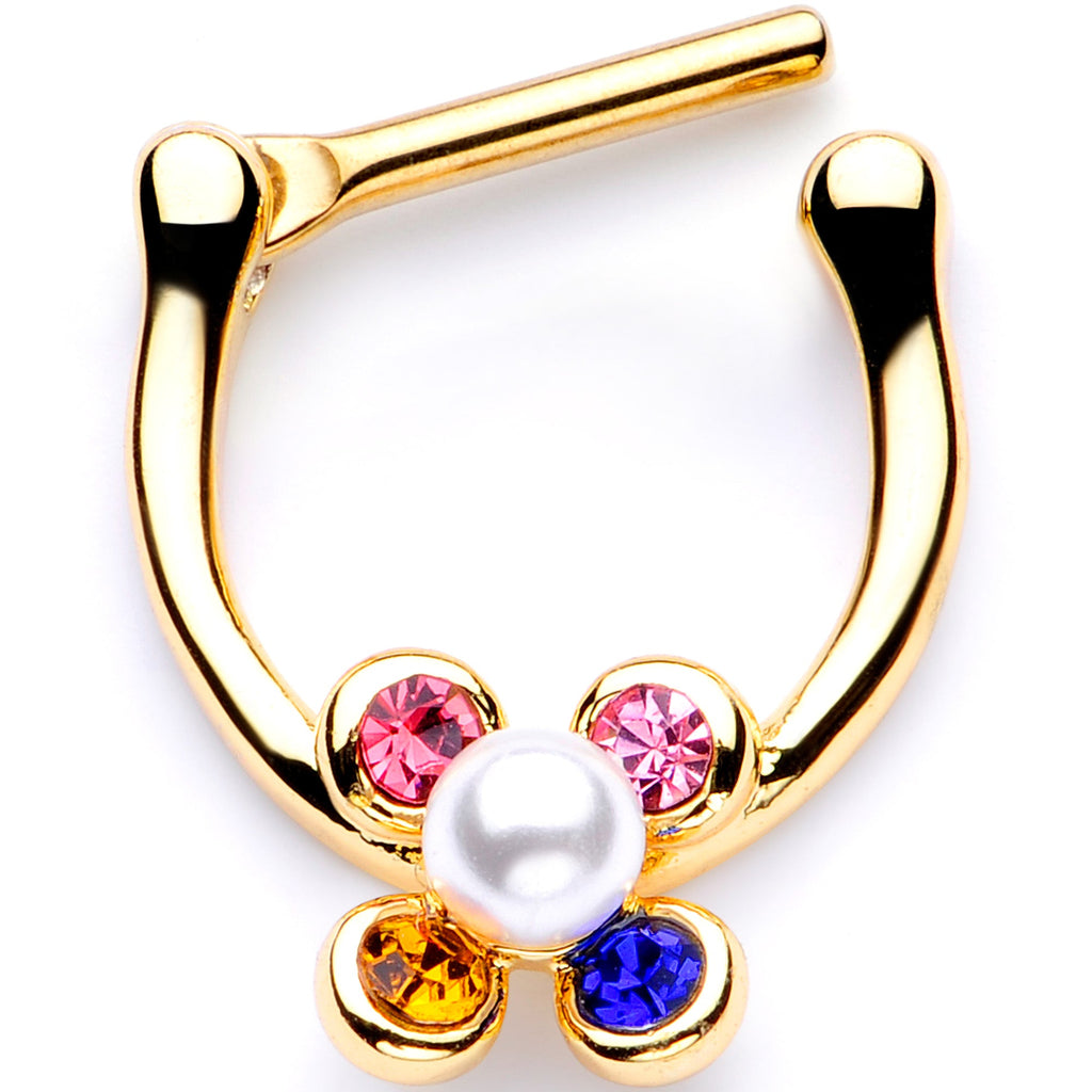 BodyCandy 16G 1/4 Pink Blue Gem Gold Tone Cartilage Clicker — detail close-up