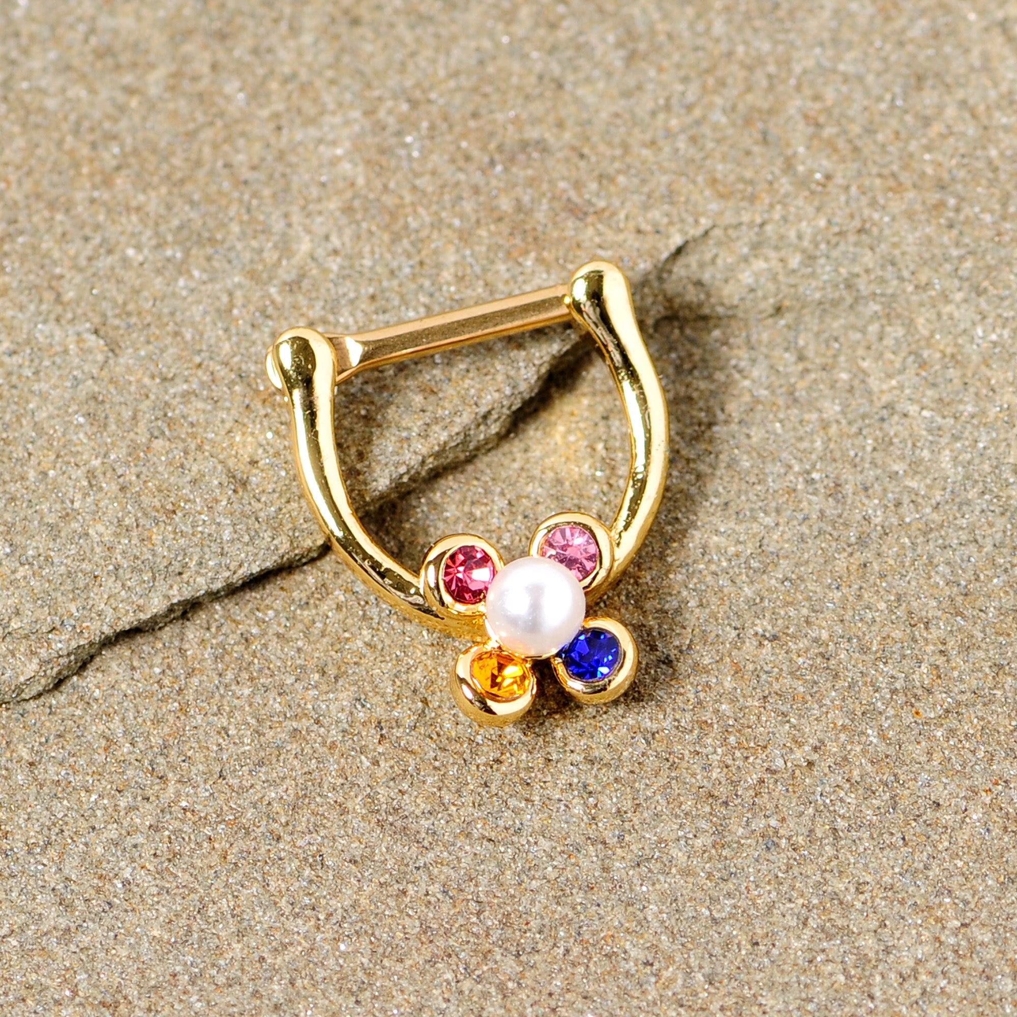 BodyCandy 16G 1/4 Pink Blue Gem Gold Tone Cartilage Clicker — lifestyle context