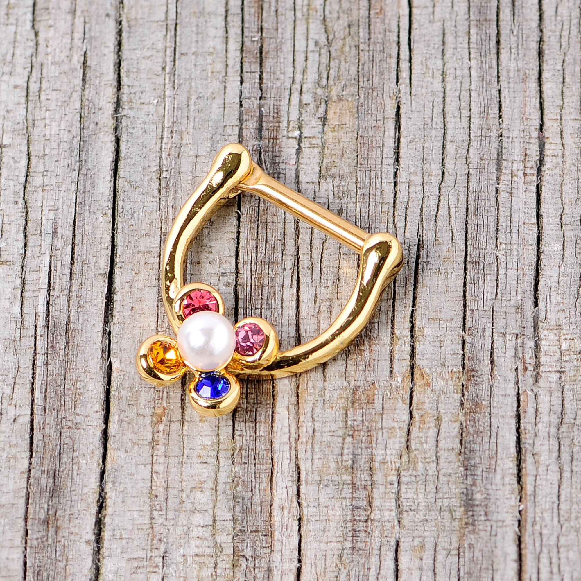 BodyCandy 16G 1/4 Pink Blue Gem Gold Tone Cartilage Clicker — side view