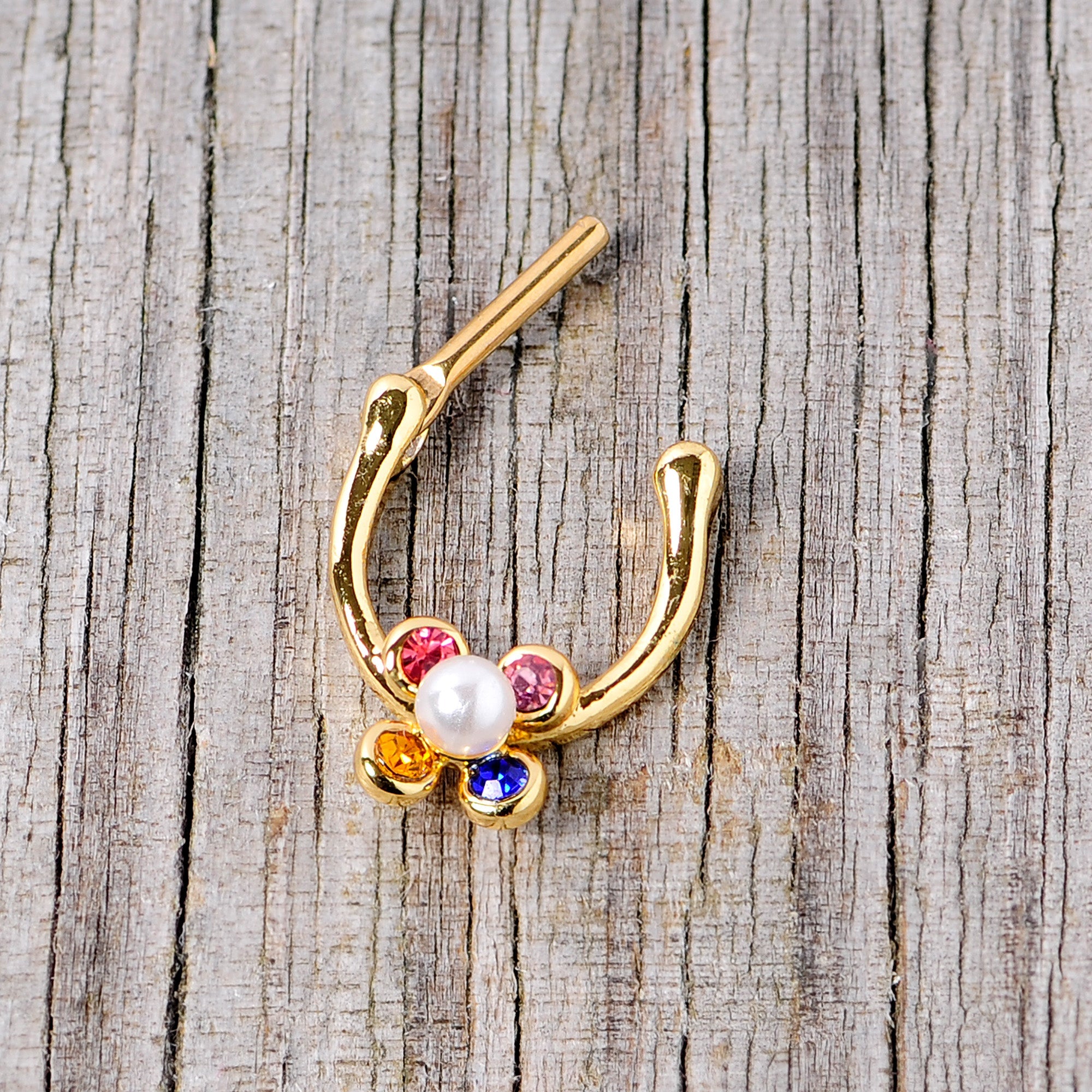 BodyCandy 16G 1/4 Pink Blue Gem Gold Tone Cartilage Clicker — back view