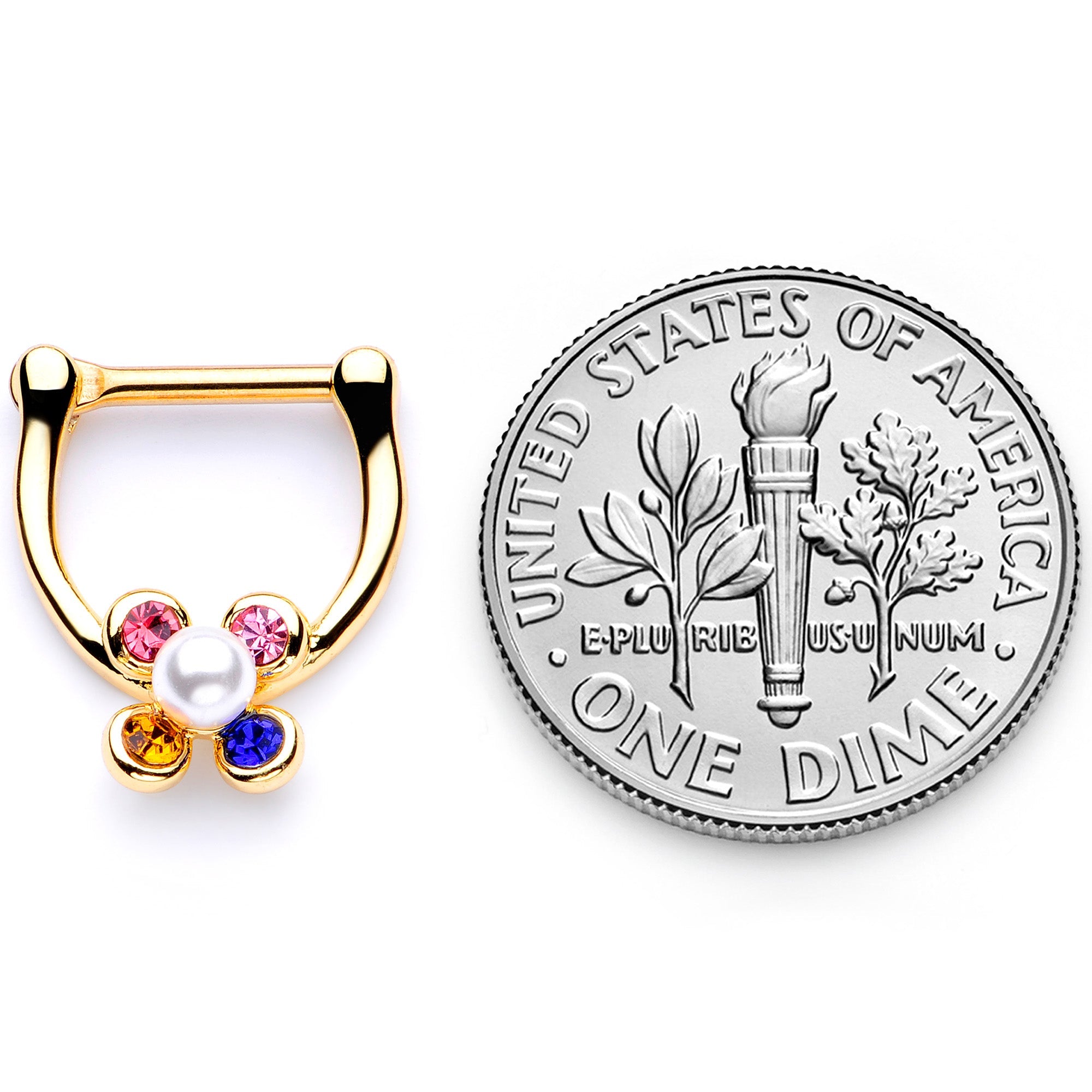 BodyCandy 16G 1/4 Pink Blue Gem Gold Tone Cartilage Clicker — alternative angle