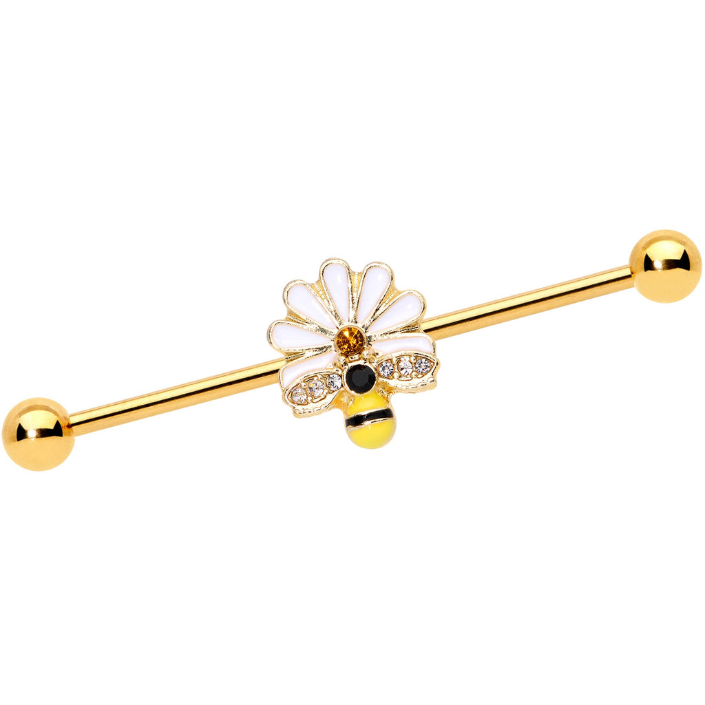 BodyCandy 14G Gold Tone Flower Daisy Bee Industrial Barbell 38mm — main product shot