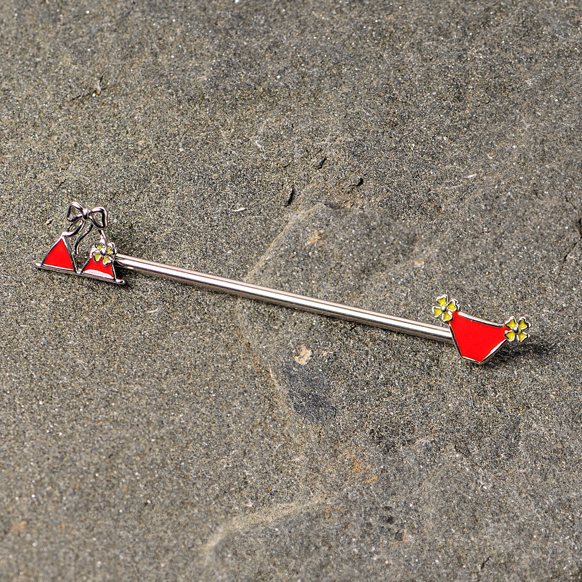 BodyCandy 14G Red Itty Bitty Bikini Industrial Barbell 38mm — detail close-up