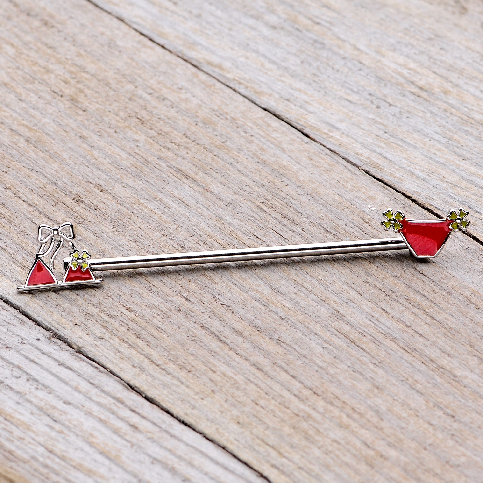 BodyCandy 14G Red Itty Bitty Bikini Industrial Barbell 38mm — side view