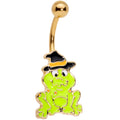 BodyCandy Gold Tone Ghastly Green Frog Witch Hat Halloween Belly Ring — main product shot