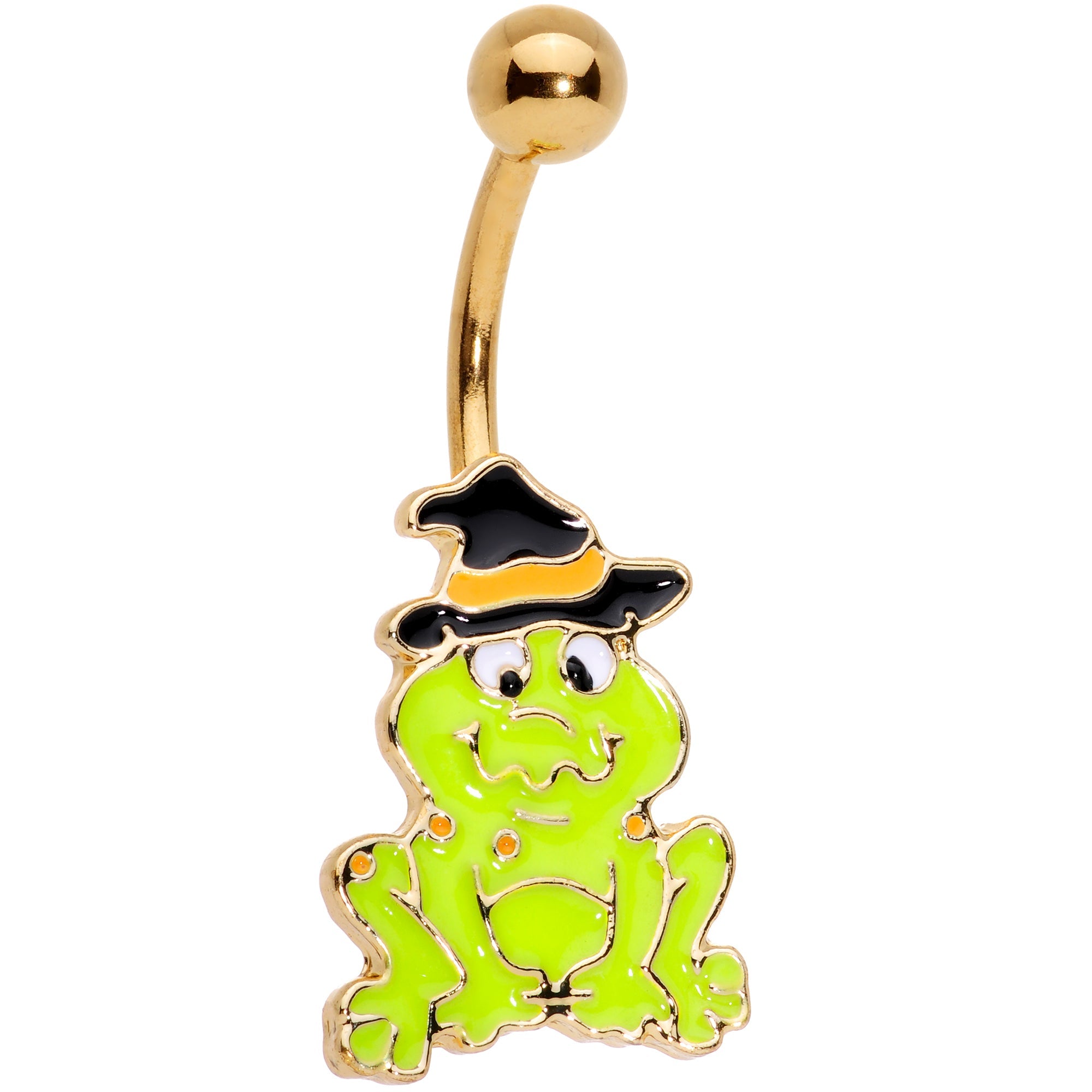BodyCandy Gold Tone Ghastly Green Frog Witch Hat Halloween Belly Ring — main product shot