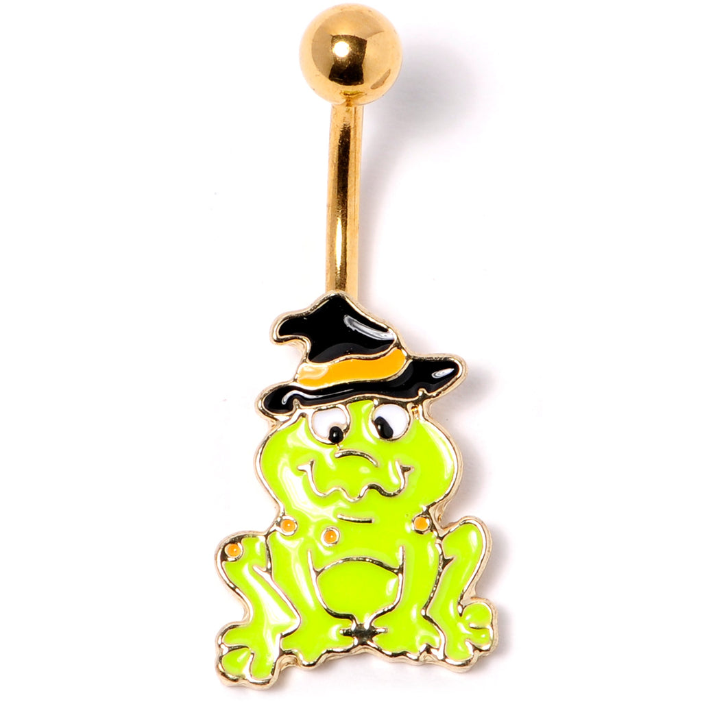 BodyCandy Gold Tone Ghastly Green Frog Witch Hat Halloween Belly Ring — lifestyle context
