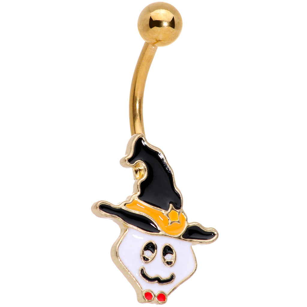 BodyCandy Gold Tone Spooky Ghost Witch Hat Halloween Belly Ring — main product shot