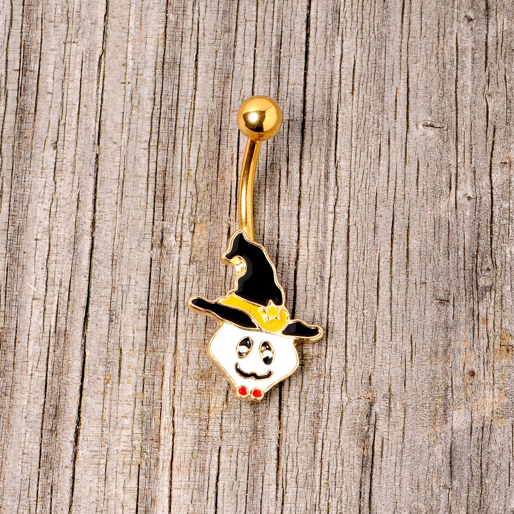 BodyCandy Gold Tone Spooky Ghost Witch Hat Halloween Belly Ring — lifestyle context